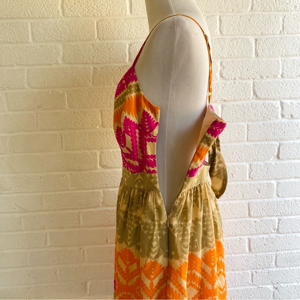 Trina Turk Silk Dress Anargosa Desert Mini Pink and Orange Patterned Size 8 - Picture 9 of 15